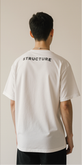 Men’s Oversized White T-Shirt – Minimalist Geometric Triangle Print “STRUCTURE” | Premium Streetwear Tee