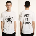 Men’s Oversized White T-Shirt – Abstract Ink Splash “ART IS CHAOS” Graphic | Premium Streetwear Tee