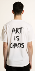 Men’s Oversized White T-Shirt – Abstract Ink Splash “ART IS CHAOS” Graphic | Premium Streetwear Tee
