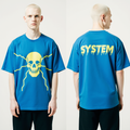 Men’s Oversized Blue T-Shirt – Neon Skull “SYSTEM” Graphic | Cyberpunk Streetwear Tee
