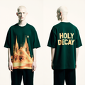 Oversized Dark Green T-Shirt for Men – Gothic Cathedral Graphic – Streetwear 