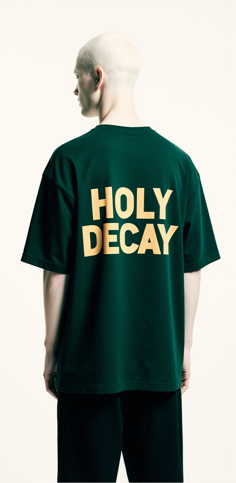 Oversized Dark Green T-Shirt for Men – Gothic Cathedral Graphic – Streetwear "Holy Decay"