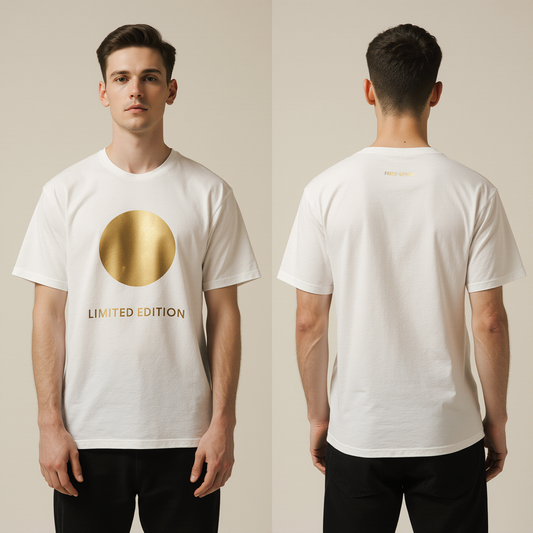 Men’s Oversized White T-Shirt – Gold Circle “LIMITED EDITION” Premium Minimalist Tee