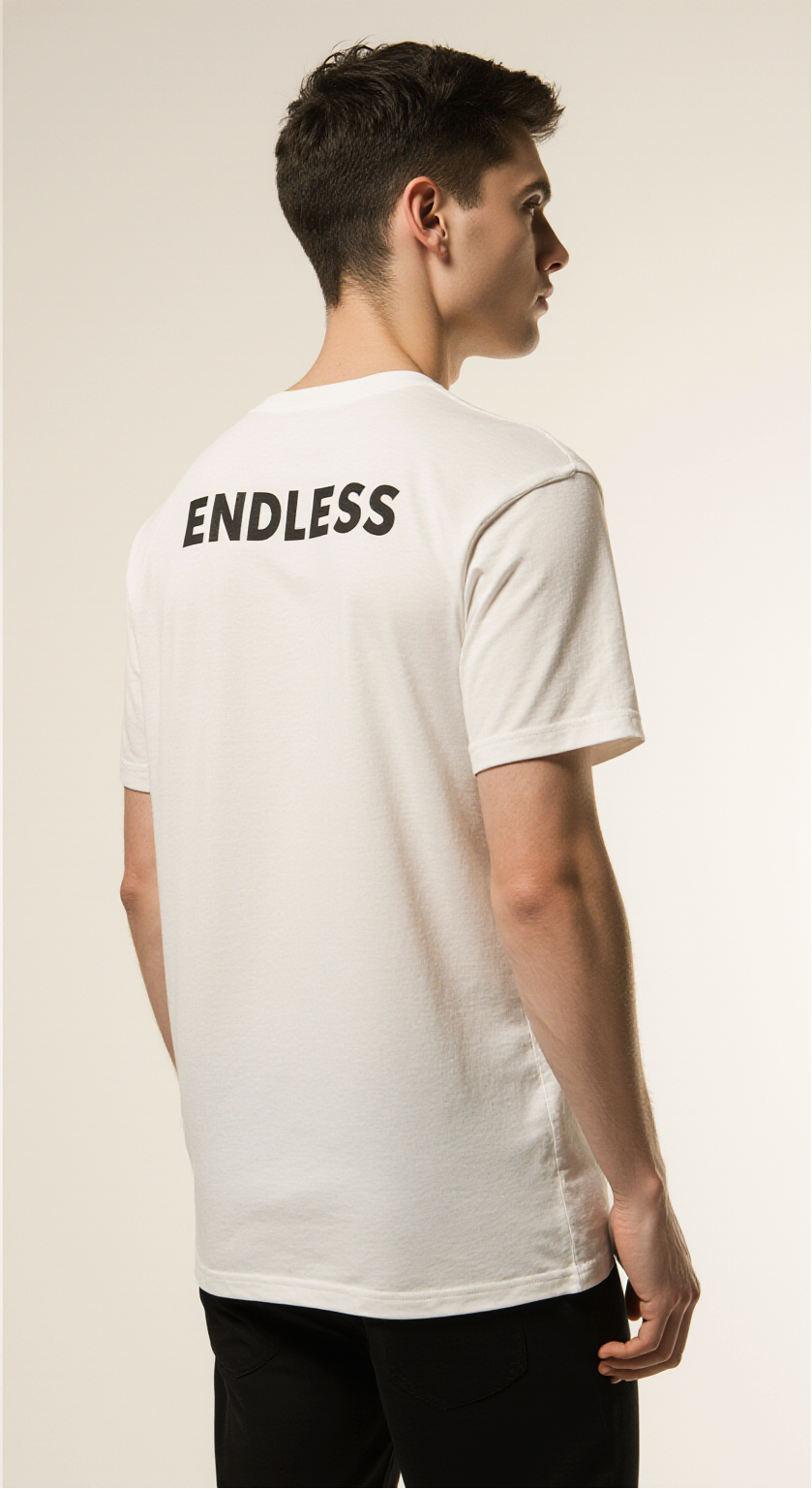 Men’s Oversized White T-Shirt – Black Infinity “ENDLESS” Minimalist Premium Tee