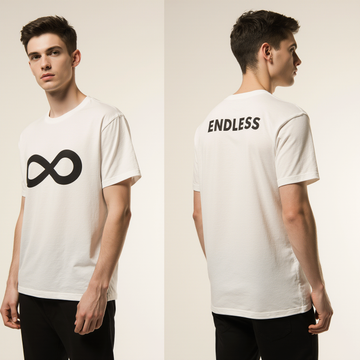 Men’s Oversized White T-Shirt – Black Infinity “ENDLESS” Minimalist Premium Tee