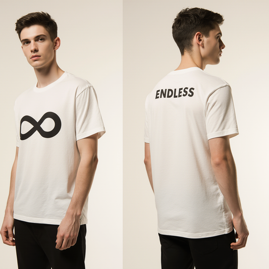 Men’s Oversized White T-Shirt – Black Infinity “ENDLESS” Minimalist Premium Tee