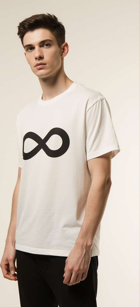 Men’s Oversized White T-Shirt – Black Infinity “ENDLESS” Minimalist Premium Tee
