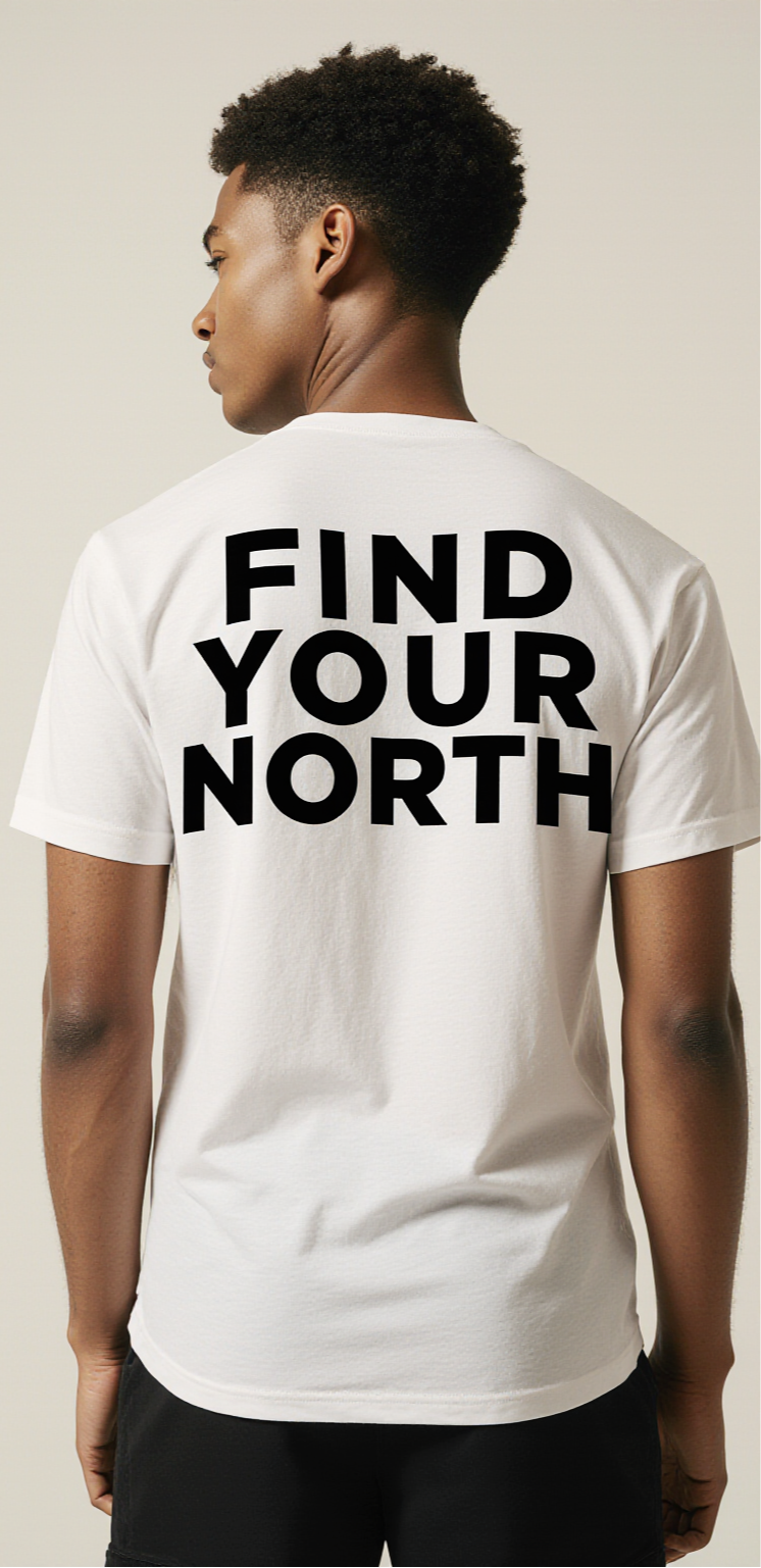 Oversized White T-Shirt "Find Your North" – Blue Compass Graphic Streetwear Tee