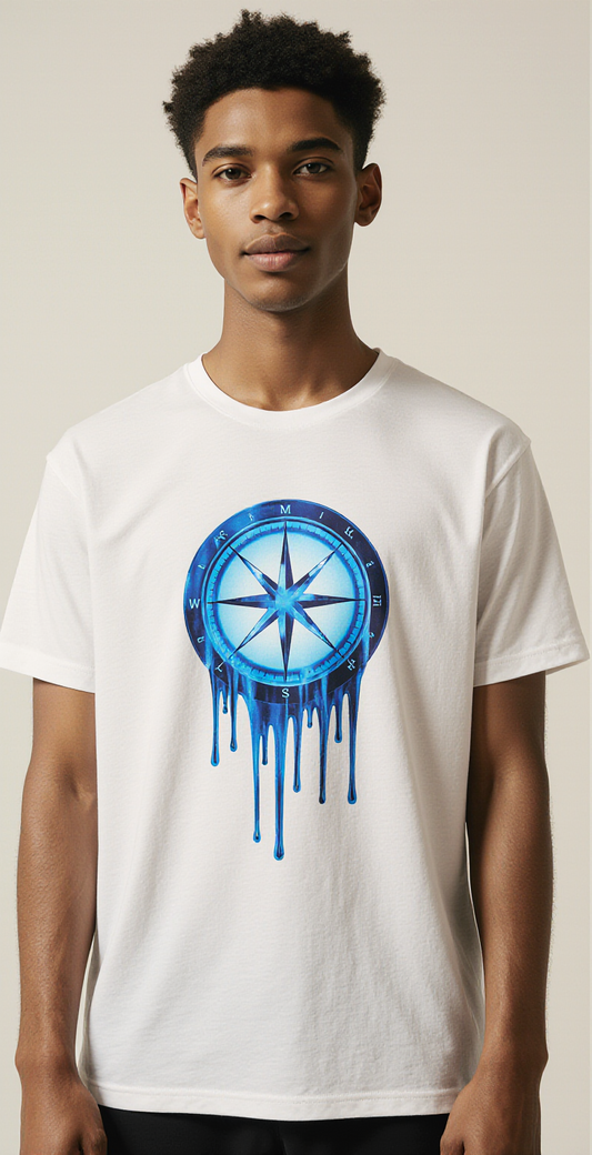 Oversized White T-Shirt "Find Your North" – Blue Compass Graphic Streetwear Tee