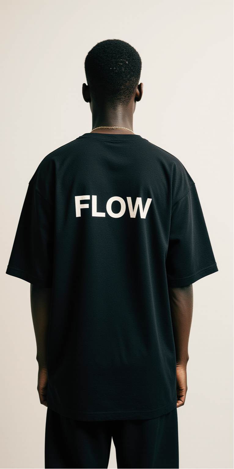 Men’s Oversized Black T-Shirt – Saturn Galaxy “FLOW” Premium Streetwear Tee