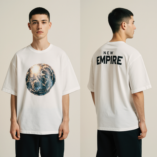 Men’s Oversized White T-Shirt – “NEW EMPIRE” Luxury Streetwear Graphic Tee