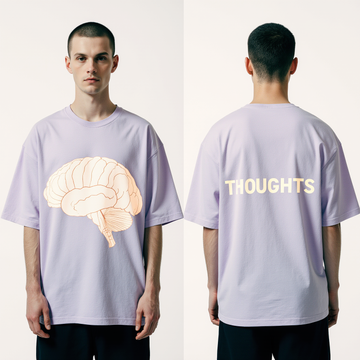 Oversized Lavender T-Shirt for Men – Brain Illustration Graphic – Streetwear "Thoughts"