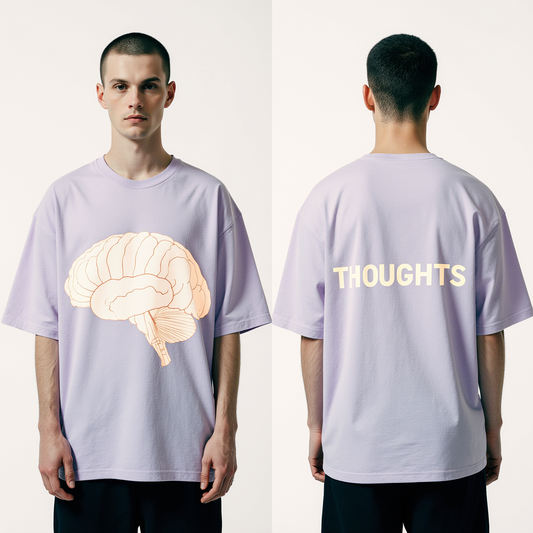 Oversized Lavender T-Shirt for Men – Brain Illustration Graphic – Streetwear "Thoughts"