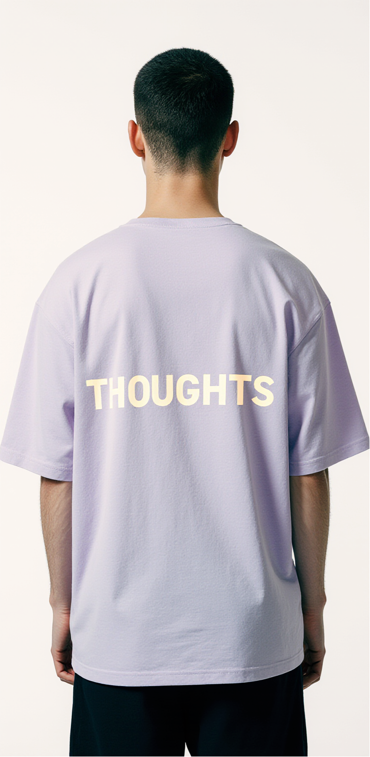 Oversized Lavender T-Shirt for Men – Brain Illustration Graphic – Streetwear "Thoughts"