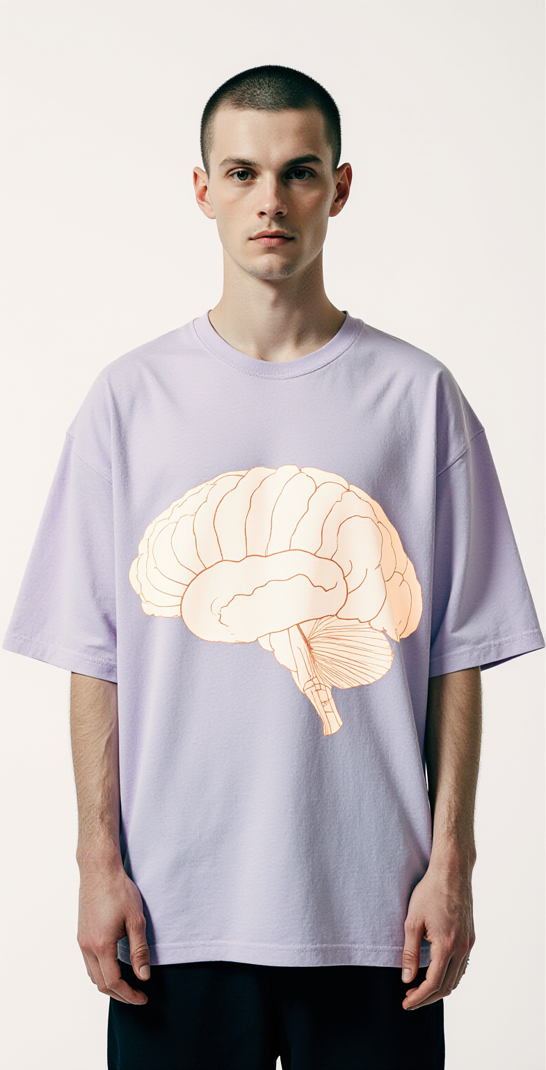 Oversized Lavender T-Shirt for Men – Brain Illustration Graphic – Streetwear "Thoughts"