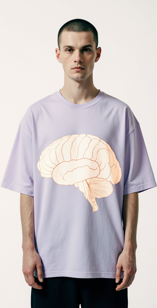 Oversized Lavender T-Shirt for Men – Brain Illustration Graphic – Streetwear "Thoughts"
