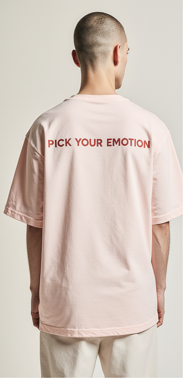 Oversized Pastel Pink T-Shirt for Men – Heart Vending Machine Graphic – Streetwear "Pick Your Emotion"
