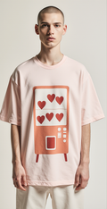 Oversized Pastel Pink T-Shirt for Men – Heart Vending Machine Graphic – Streetwear 