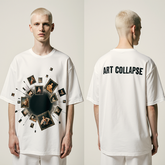 Oversized White T-Shirt for Men – Collapsing Classical Art Graphic – Streetwear "Art Collapse"