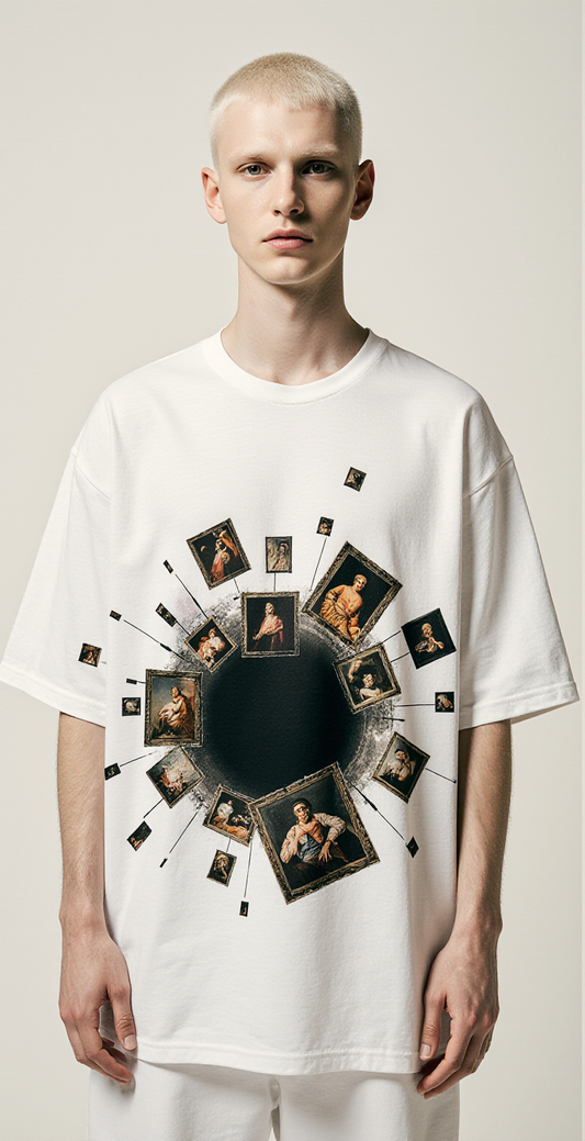 Oversized White T-Shirt for Men – Collapsing Classical Art Graphic – Streetwear "Art Collapse"
