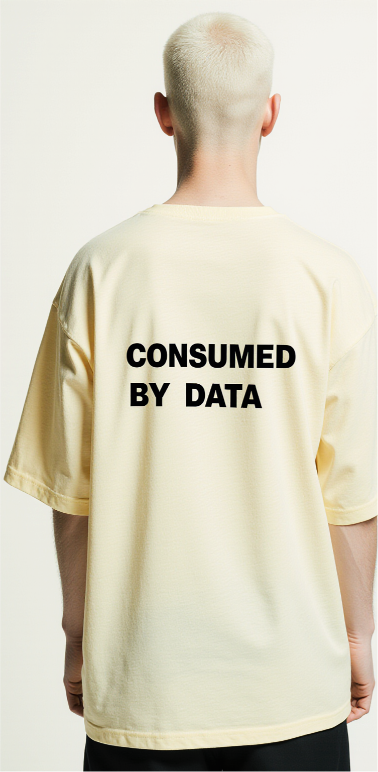 Oversized Pale Yellow T-Shirt for Men – Barcode Cloud Graphic – Streetwear "Consumed by Data"