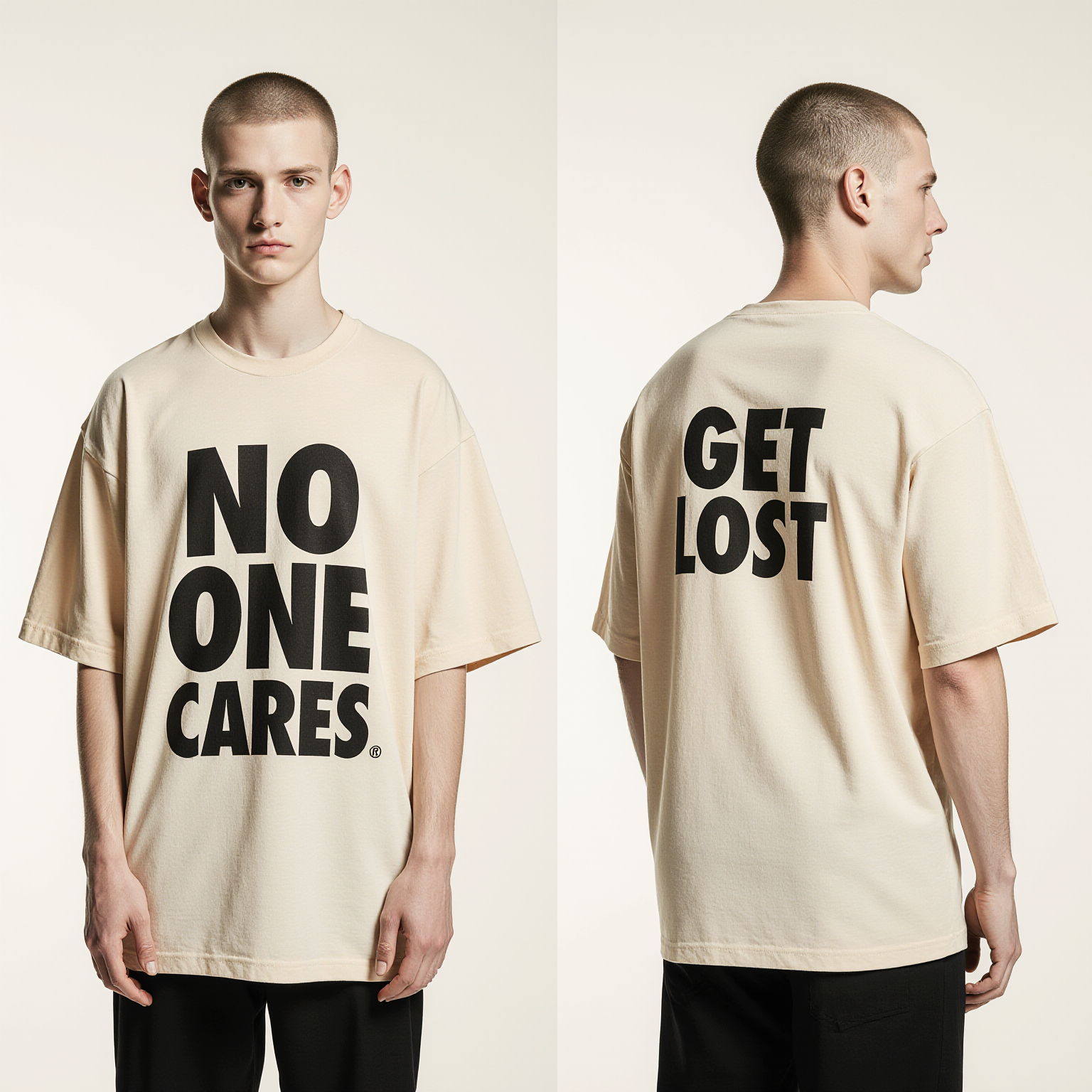 No One Cares Oversized T-Shirt – Bold Streetwear Graphic Tee with “Get Lost” Back Print