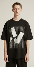 System Error Oversized T-Shirt – Black Graphic Streetwear Tee with Glitch Grid Design