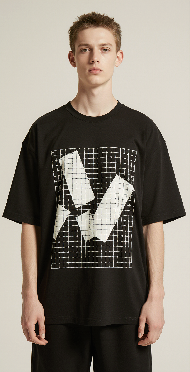 System Error Oversized T-Shirt – Black Graphic Streetwear Tee with Glitch Grid Design
