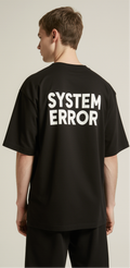 System Error Oversized T-Shirt – Black Graphic Streetwear Tee with Glitch Grid Design
