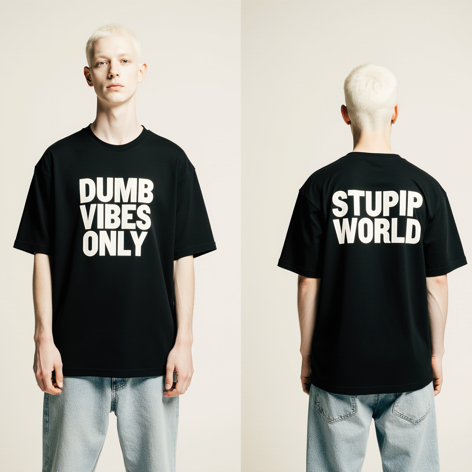 Dumb Vibes Only Oversized T-Shirt – Bold Black Streetwear Tee with “Stupid World” Back Print