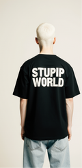 Dumb Vibes Only Oversized T-Shirt – Bold Black Streetwear Tee with “Stupid World” Back Print