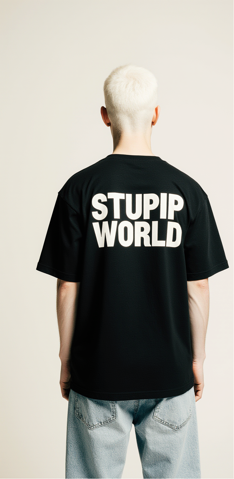 Dumb Vibes Only Oversized T-Shirt – Bold Black Streetwear Tee with “Stupid World” Back Print
