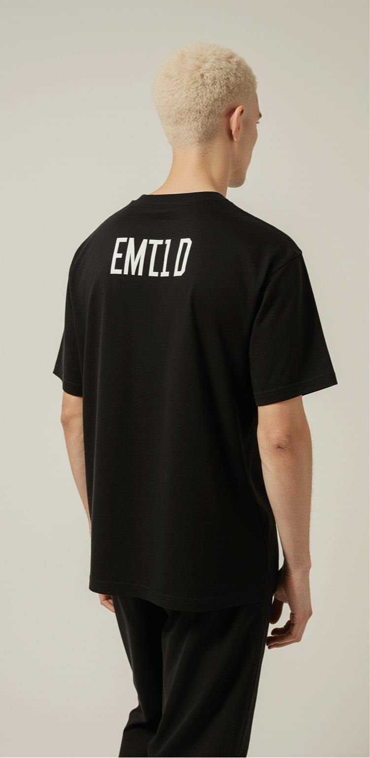 Geometric Oversized T-Shirt – Black Minimalist Streetwear Tee with Abstract Graphic & EMILD Back Print