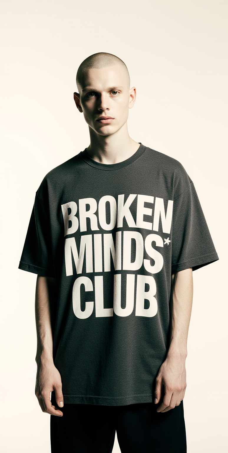 Broken Minds Club Oversized T-Shirt – Dark Gray Streetwear Tee with “Get the Out” Back Print