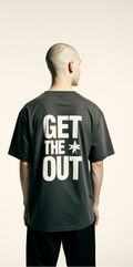 Broken Minds Club Oversized T-Shirt – Dark Gray Streetwear Tee with “Get the Out” Back Print