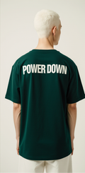 Power Down Oversized T-Shirt – Dark Green Streetwear Tee with Lightning Bolt Graphic