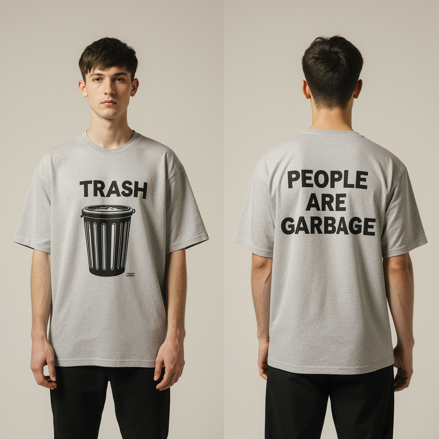 Trash Oversized T-Shirt – Gray Streetwear Graphic Tee with “People Are Garbage” Back Print