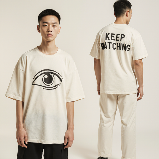 Keep Watching Oversized T-Shirt – Off-White Streetwear Tee with Eye Graphic Print