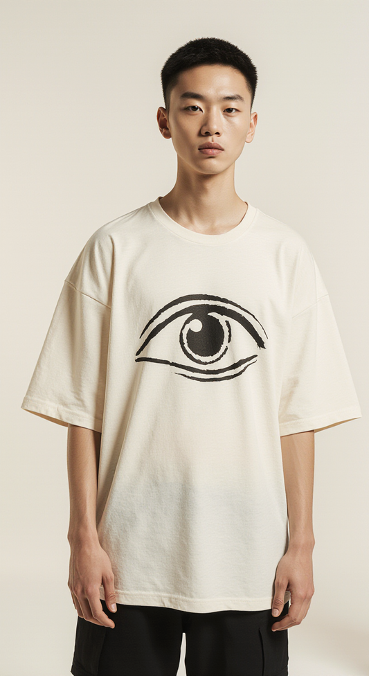 Keep Watching Oversized T-Shirt – Off-White Streetwear Tee with Eye Graphic Print