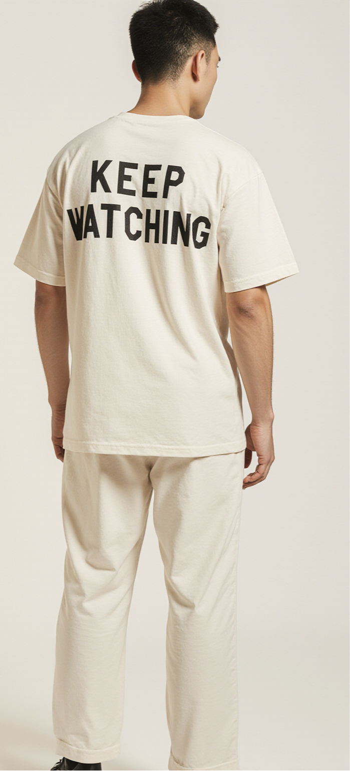Keep Watching Oversized T-Shirt – Off-White Streetwear Tee with Eye Graphic Print