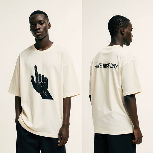 Have Nice Day Oversized T-Shirt – Off-White Streetwear Tee with Hand Graphic Print