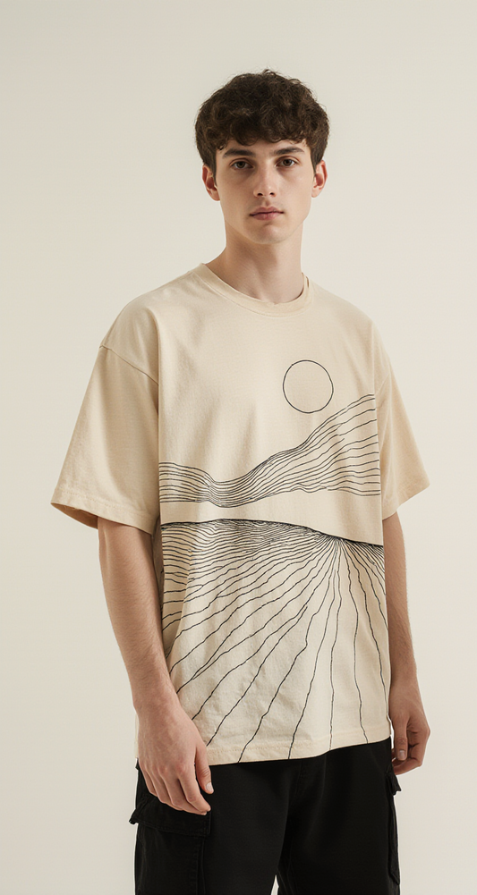 Stay Lost Oversized T-Shirt – Sand Streetwear Tee with Abstract Landscape Graphic