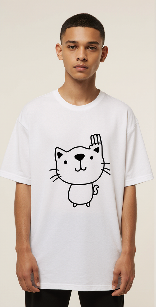 Not Today Oversized T-Shirt – Funny Cat Graphic Streetwear Tee in White