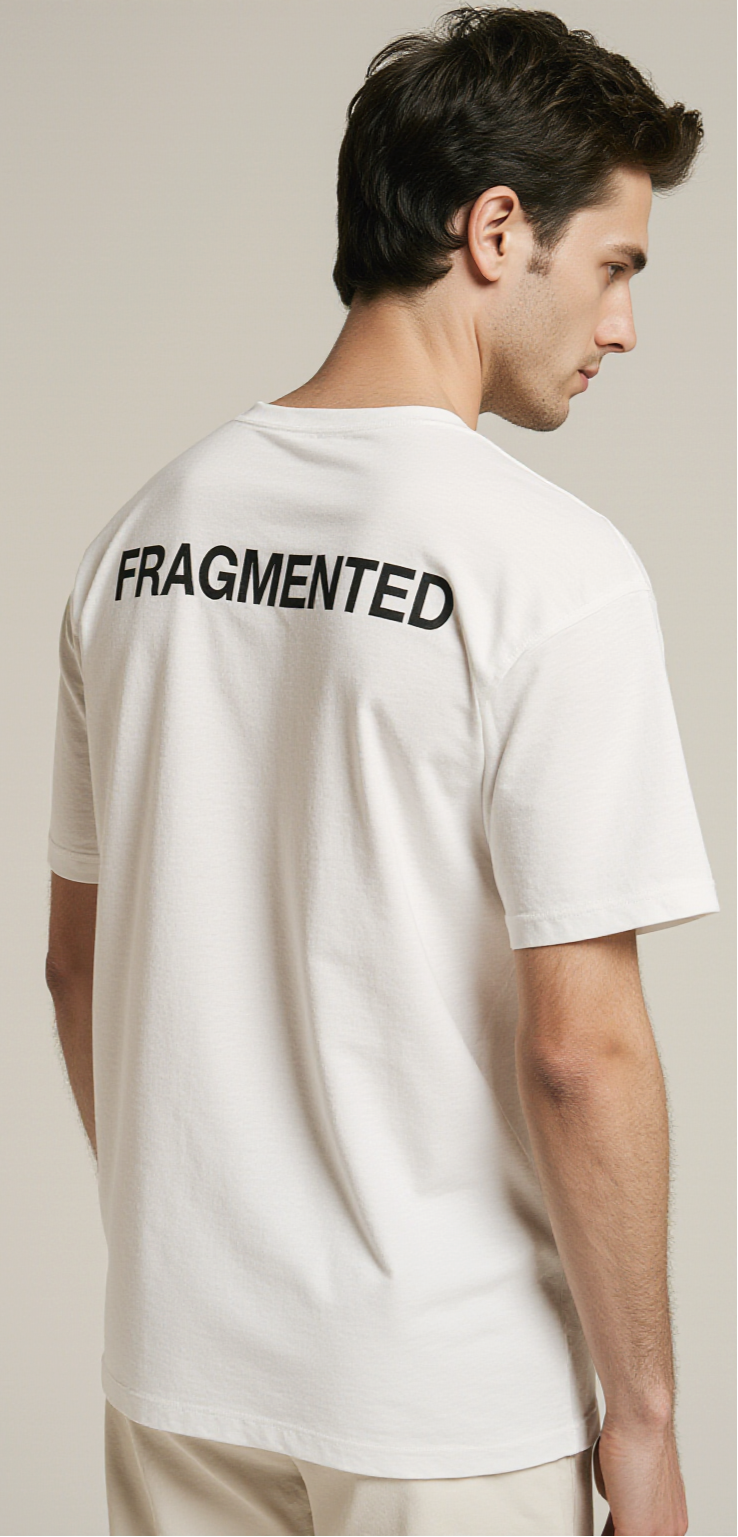 Fragmented Oversized T-Shirt – White Minimalist Streetwear Tee with Abstract Graphic