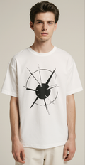 Fragmented Oversized T-Shirt – White Minimalist Streetwear Tee with Abstract Graphic