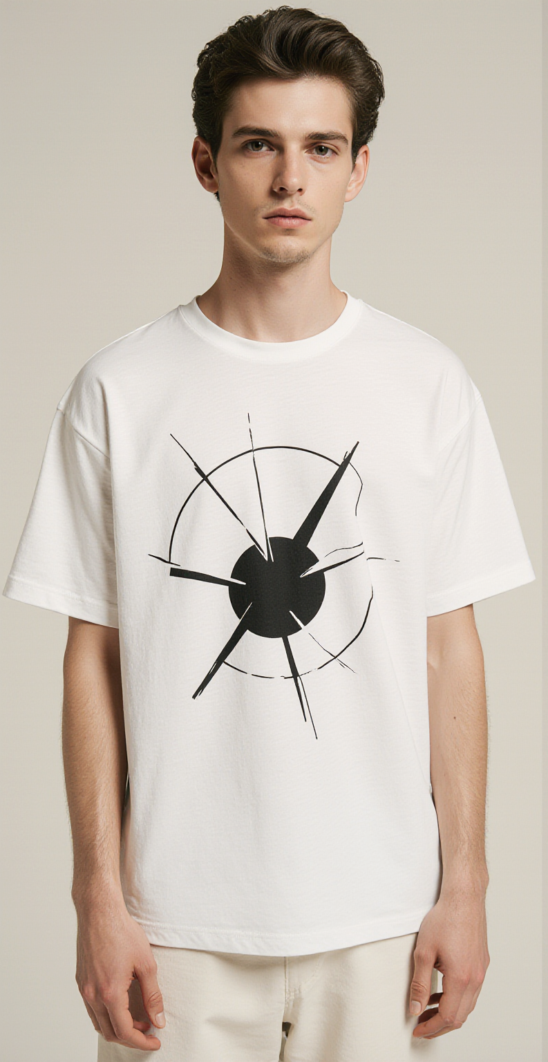 Fragmented Oversized T-Shirt – White Minimalist Streetwear Tee with Abstract Graphic