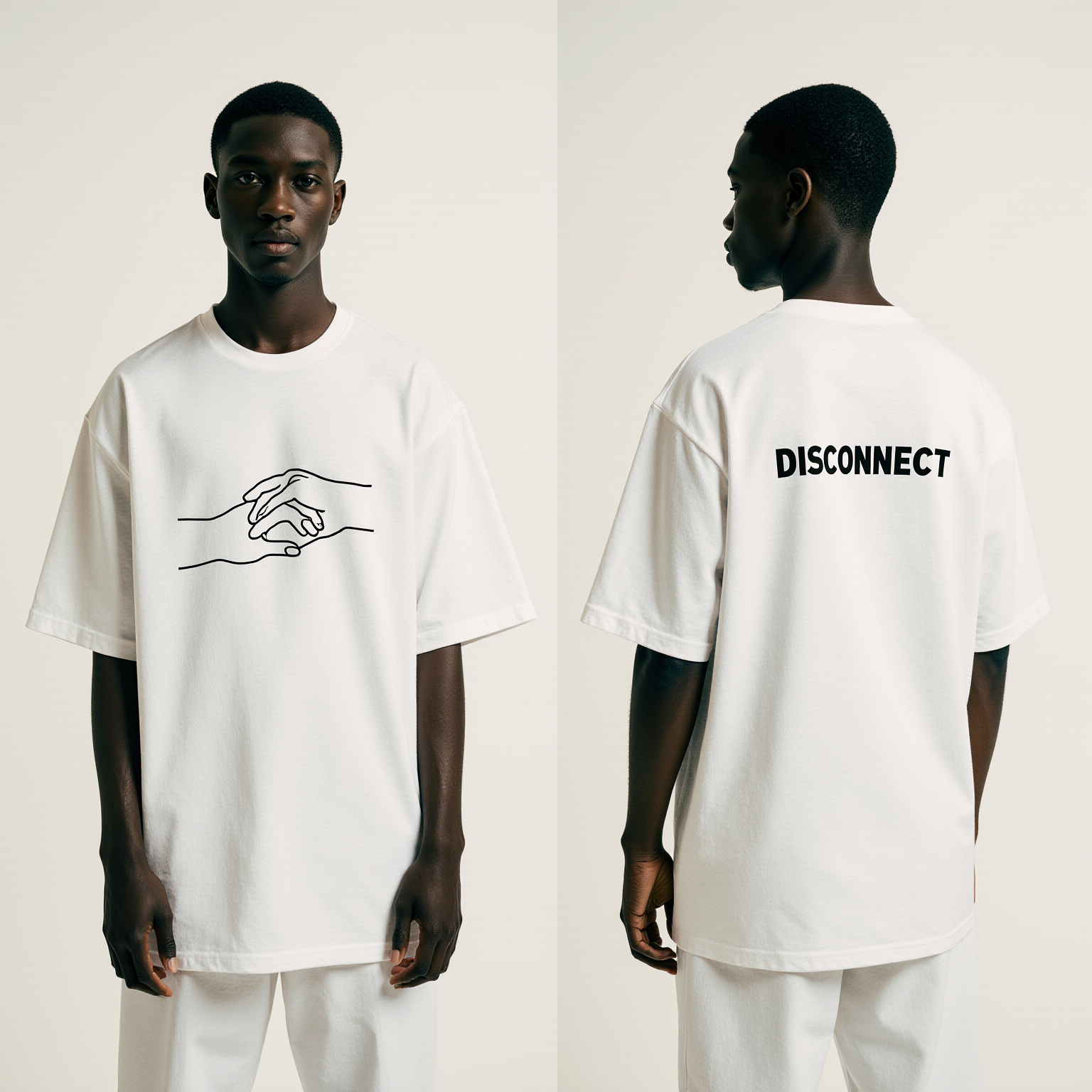 Disconnect Oversized T-Shirt – White Minimalist Streetwear Tee with Hand Line Art