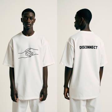 Disconnect Oversized T-Shirt – White Minimalist Streetwear Tee with Hand Line Art