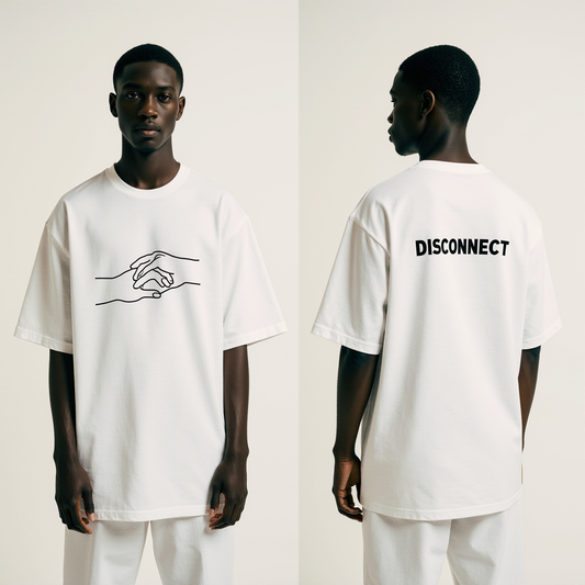 Disconnect Oversized T-Shirt – White Minimalist Streetwear Tee with Hand Line Art