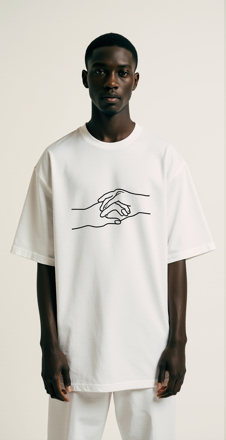 Disconnect Oversized T-Shirt – White Minimalist Streetwear Tee with Hand Line Art
